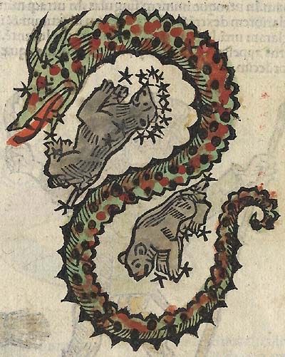 For three years now, for every Christmas Studiolum has published in collaboration with the Cathedral Library of Kalocsa – one of the riches... Constellation Draco, Draco Constellation, Dragon Medieval, Medieval Tattoo, Medieval Drawings, Medieval Dragon, Medieval Artwork, Pagan Gods, Classical Mythology