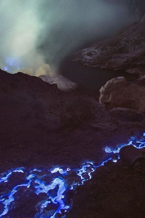 Awe-inspiring blue lava flows from volcanoes in East Java, Indonesia Blue Volcano, Blue Lava, Lava Flow, East Java, Wild Nature, Blue Fire, Natural Earth, Awe Inspiring, Natural Wonders