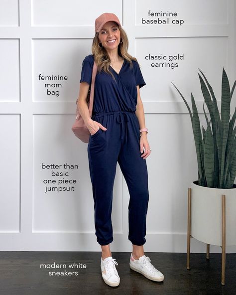 21 Better Than Basic Jumpsuits and Dresses for Summer | Merrick's Art Style Casual Jumpsuit, How To Style A Jumpsuit Casual Summer, Jumpsuit With Tennis Shoes, Casual High-rise Denim Jumpsuit For Spring, Navy Summer Outfit, Spring Casual High-rise Denim Jumpsuit, Jumpsuit Outfit Casual Sneakers, Cheap Mid-rise Denim Jumpsuit For Summer, Jumpsuit With Sneakers