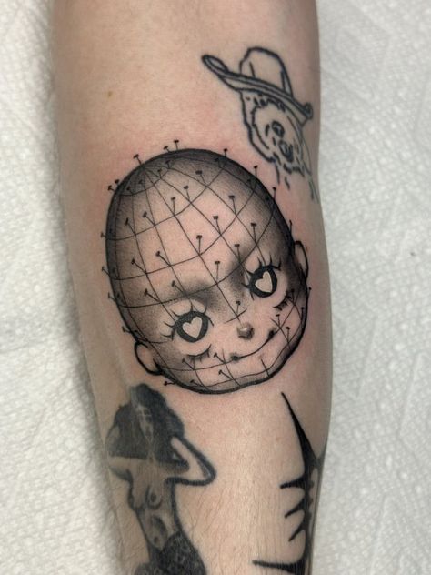 Doll Head Tattoo, Goth Tattoo, Head Tattoo, Sick Tattoo, Fire Tattoo, Head Tattoos, Aesthetic Tattoo, Dope Tattoos, Simplistic Tattoos