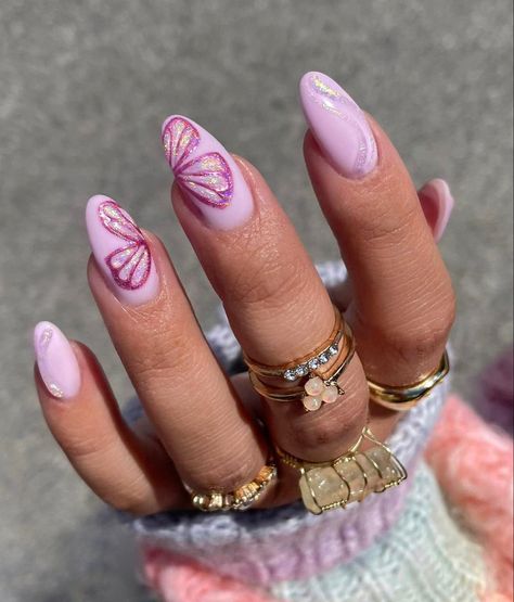 Nail Design Glitter, Butterfly Nail Designs, Unghie Nail Art, Purple Nail Designs, Butterfly Nail Art, January Nails, Cute Gel Nails, Summer Acrylic Nails, Butterfly Nail