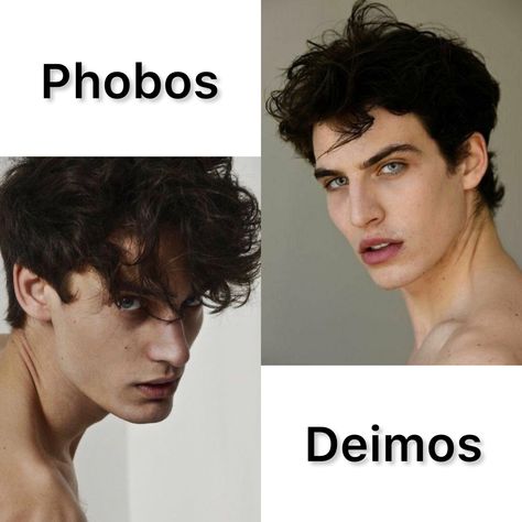 Greek Mythology Phobos And Deimos, God Of Fear Phobos, Ares And Aphrodite Greek God, Aphrodite And Ares Aesthetic, Ares X Aphrodite Fanart, Son Of Aphrodite Aesthetic, Ares God Art, Aphrodite And Ares Art, Son Of Ares Aesthetic