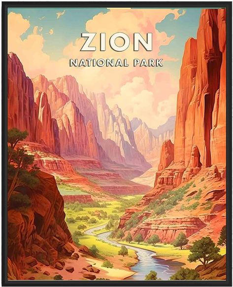 Amazon.com: Zion National Park Poster Art Print Retro Mountain Lake Wall Art Poster Vintage Decor Nature Landscape Picture For Bedroom Office Home (Zion, 11x14 inches (Unframed)): Posters & Prints Zion National Park Poster, Retro Vintage Poster, Vintage National Park Posters, Zion Park, Poster Art Deco, Retro Mountain, National Park Art, Poster Nature, Capitol Reef National Park