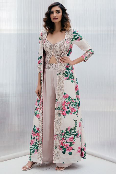 Buy Silk Printed Jacket Palazzo Set by Mrunalini Rao at Aza Fashions Mrunalini Rao, Indo Western Dress, Printed Jacket, Palazzo Set, Kurti Designs Party Wear, Dress Indian, Designer Party Wear Dresses, Party Wear Indian Dresses, Dress Indian Style