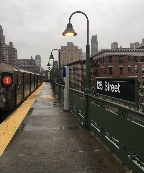 The 1 train leaving the 125th Street Station in Harlem 125th Street Harlem, West Harlem Nyc, Harlem 125th Street, Spanish Harlem Aesthetic, East Harlem Nyc, Harlem Aesthetic, Run Down City, Transport Aesthetic, Nyc Streets