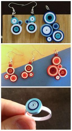 Quilled Paper Jewelry~~~ Paper Quilling Rings, Quilling Jewelry Ideas, Paper Quilling Earrings, Earrings Paper, Paper Quilling For Beginners, Paper Jewellery, Paper Quilling Jewelry, Beaded Curtain, Quilling Earrings