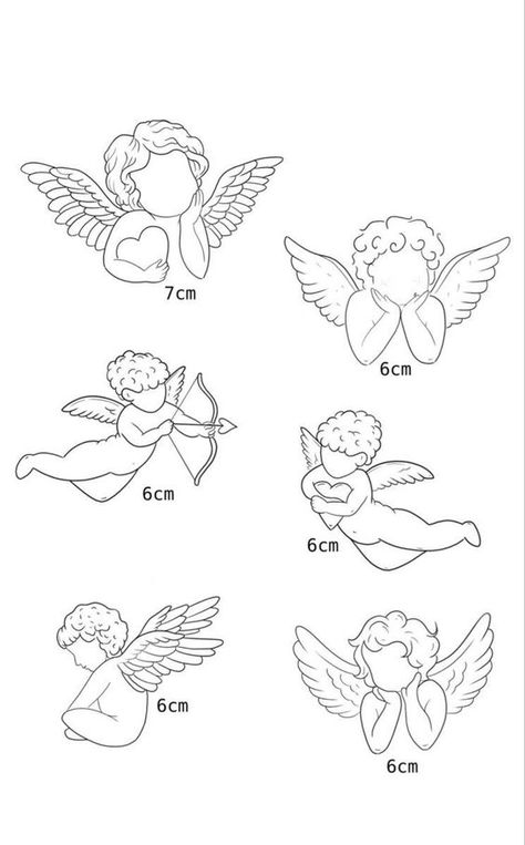 Cute Cupid Tattoo, Cherub Angel Tattoo Simple, Easy Cover Up Tattoos, Stomach Tattoo Ideas Female, 2 Angels Tattoo, Two Angels Tattoo, Quarter Size Tattoos, Cute Tiny Drawings, Small Cherub Tattoo