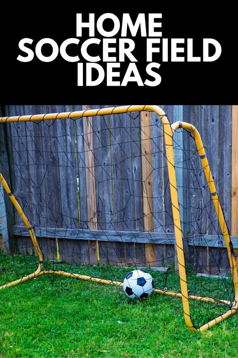 In this article, we cover the best home soccer field ideas to bring practice right in your backyard! Read more at OwnTheYard.com! Backyard Soccer Pitch, Diy Soccer Field Backyard, Backyard Soccer Ideas, Backyard Soccer Field Ideas, Mini Soccer Field Backyard, Home Soccer Field, Backyard Soccer Field, Field Photo Ideas, Pictures In A Field