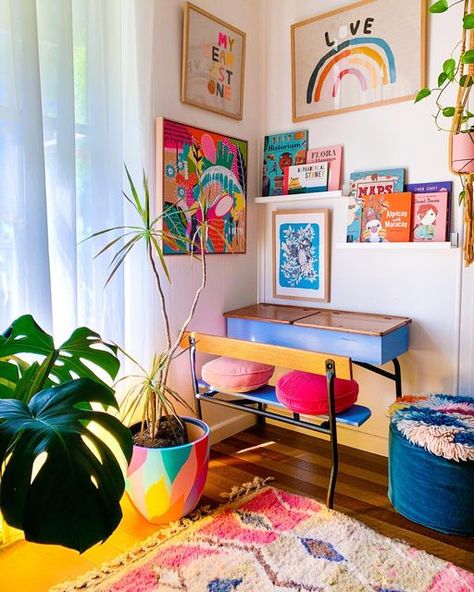 Bright Kids Room, Colorful Eclectic Home, Eclectic Kids Room, Living Room Decor Eclectic, Eclectic Contemporary, Colorful Kids Room, Study Decor, Eclectic Wall Art, Study Room Decor