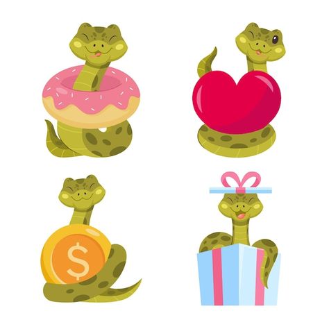 Vector set of cute handdrawn snakes wear... | Premium Vector #Freepik #vector #money-gift #cartoon-stickers #cartoon-set #cute-snake Cute Cartoon Snake, Cute Snake Drawing, Kawaii Snake, Heart Dollar, Snake Cute, Snake Cartoon, Cartoon Snake, Snake Party, Snake Drawing