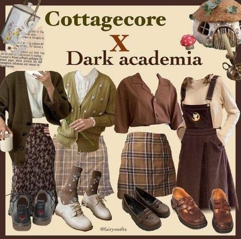 Retro Academia Aesthetic, Cottagecore Academia Aesthetic Outfit, Cottage Academia Aesthetic Outfits, Dark Academia X Cottagecore Outfits, Cottage Core Academia Outfits, Academia Cottagecore Outfits, Dark Academia Cottagecore Outfit, Herbology Outfit, Cottage Academia Outfits