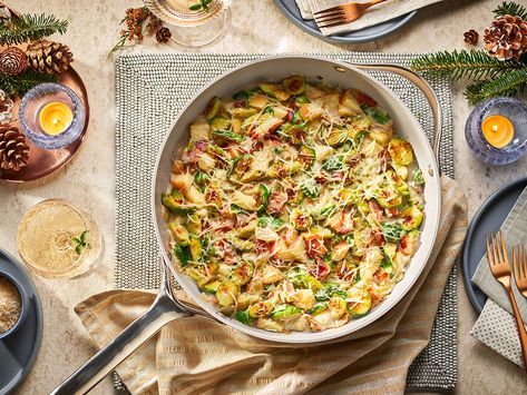 Easy & Delicious Easter Dishes | Campbell's® Recipes Brussels Sprouts With Bacon Recipe, Campbell's Recipes, Creamy Brussels Sprouts, Brussels Sprouts Recipe With Bacon, Fried Brussels Sprouts, One Pot Recipes, Campbells Recipes, Brussels Sprouts With Bacon, Savory Sides