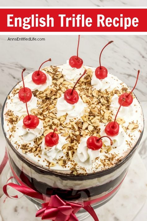 This classic trifle recipe is simply delicious! Making a traditional trifle recipe is easier than you think. The step-by-step instructions of this English Trifle Recipe come to easily resulting in a fabulous special occasion dessert. English Trifle Recipe Notes: ● My aunt gave me an English Trifle recipe 30 years ago. I liked the idea but felt it could be changed a bit. I added a lot of whipped cream, changed the liquor to rum, yellow to white cake, etc. and this is the recipe I came up with. Classic Trifle, Royal Desserts, English Trifle Recipe, Ultimate Desserts, Traditional Trifle, Chocolate Trifle Recipe, English Trifle, English Recipes, Trifle Recipes