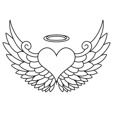 Winged Heart Drawing, Heart Angel Tattoo, Angel Wings Line Art, Angel Wings Drawing Easy, Wings Line Art, Angel Wing Outline, Halo Drawings, Art Layout, Angel Wings Drawing