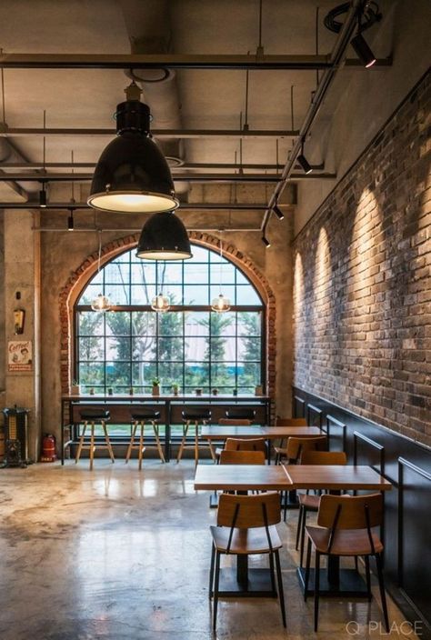 Brick Cafe, Industrial Cafe, Brick Interior, Vintage Industrial Design, Industrial Design Furniture, Industrial Interior Design, Vintage Industrial Furniture, Industrial Bar, Industrial Interiors