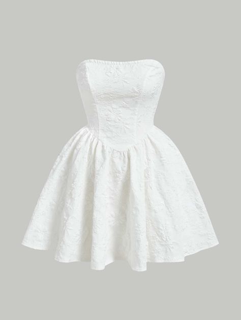 White Vintage A-line Mini Dress, White Coquette Mini Length Dress, White A-line Mini Dress For Prom Season, White A-line Mini Dress For Garden Party, White Chiffon A-line Mini Dress, Sleeveless White Dress, White Tube Dress, White Flare Dress, White Cocktail Dress