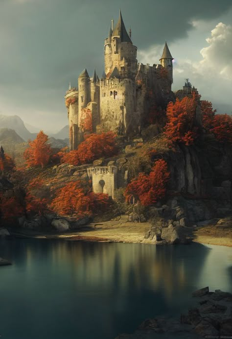 Elven Castle, Fantasy Landscape Art, Castle Medieval, Dragon Castle, Fantasy Castle, A Castle, Medieval Castle, Fantasy Landscape, Landscape Art