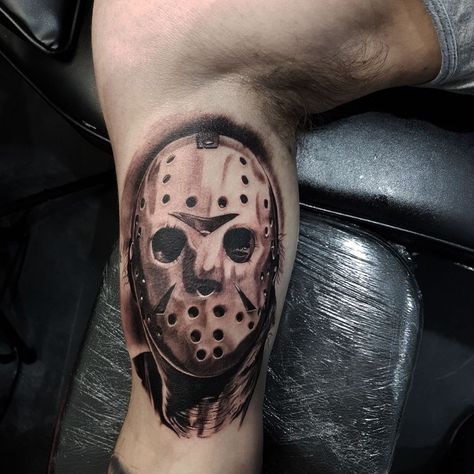 Jason Tattoo Design, Jason Vorhees Tattoo, Jason Voorhees Tattoo, Jason Tattoo, Sarah Tattoo, Horror Sleeve, Friday The 13th Tattoo, Jason Vorhees, 13 Tattoos