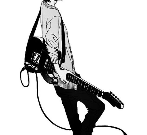 Anime guy Poses Guitar, Socially Inept, Guitar Poses, Wallpaper Guitar, Guitar Wallpaper, Manga Rock, Poses Manga, Guitar Illustration, Guitar Boy