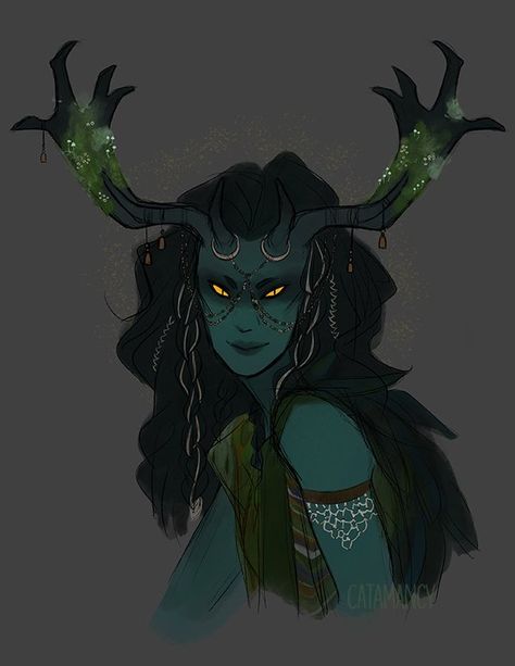 Uncommon Tiefling Traits, Forest Tiefling, Horned Character Design, Fae Character Design, Fae Woman, Forest Elf, Fantasy Races, Dnd Art, Arte Sketchbook