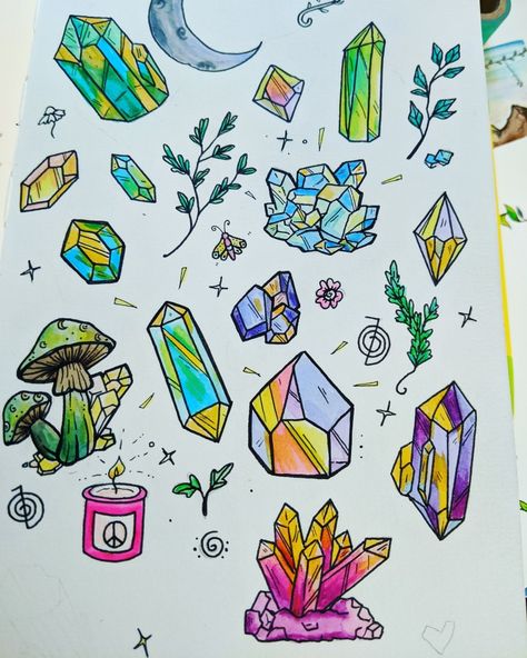 Watercolor drawings made with Tombow dual tip markers and Pigma micron pens!  @sicis_art  @tombowusa Dual Tip Marker Art, Watercolor Crystals, Dual Tip Markers, Micron Pens, Pen Doodles, Posca Art, Journal Doodles, Watercolor Drawing, Pen Art