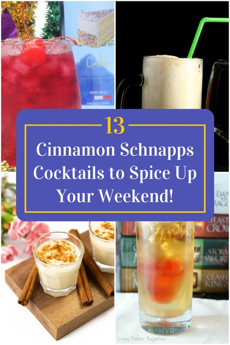 Collage of 4 cinnamon schnapps cocktails. Cinnamon Schnapps Drinks, Cinnamon Vodka Cocktails, Cinnamon Drinks, Cinnamon Cocktail, Cinnamon Schnapps, Make Cocktails, Cinnamon Desserts, Easy To Make Cocktails, Cinnamon Recipes