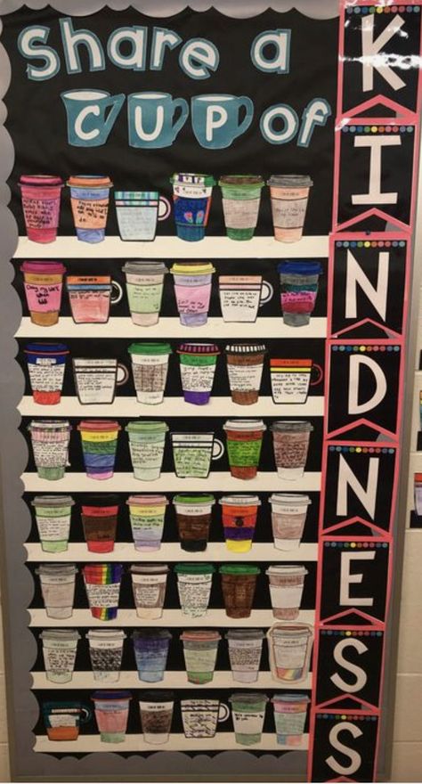 Wellbeing Bulletin Board, Identity Bulletin Board Ideas, Teachers Corner Bulletin Board, School Counselor White Board Ideas, School Staff Photo Display, Fun Staff Bulletin Boards, Kindness Library Display, High School Sel Bulletin Boards, Leasing Goal Board Ideas