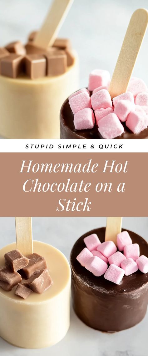 Image for Homemade Hot Chocolate on a Stick Hot Chocolate On A Stick Recipe, Hot Chocolate Pops, Hot Chocolate Spoons Diy, Hot Chocolate Sticks, Hot Chocolate On A Stick, Cute Gift For Friends, Spoons Diy, Hot Chocolate Stirrers, Healthy Hot Chocolate