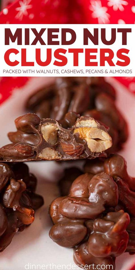 Chocolate And Nuts Desserts, Chocolate Walnuts Candy, Chocolate Walnuts Recipes, Chocolate Covered Almond Clusters, Chocolate Nut Bark Recipes, Chocolate Caramel Nut Clusters, Slow Cooker Chocolate Nut Clusters, Chocolate Nuts Bar, Chocolate And Nuts Candy