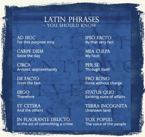 Latin phrases in English still used in everyday language plus a complete list of Latin abbreviations, for students, teachers and common citizens. Humanum genus est avidum nimis auricularum. (Lucrezio) Mankind is too greedy for lies. Vita brevis, ars longa, occasio praeceps, experimentum periculosum, iudicium difficile. (Hippocrates) Life is short, art is long, opportunity fleeting, experiment treacherous, #abbreviations #Augustus #documents #Empire #English #etymology #French Vox Populi, English Adjectives, Latin Language, Pro Bono, Latin Phrases, Latin Words, English Words, Life Is Short, Favorite Quotes