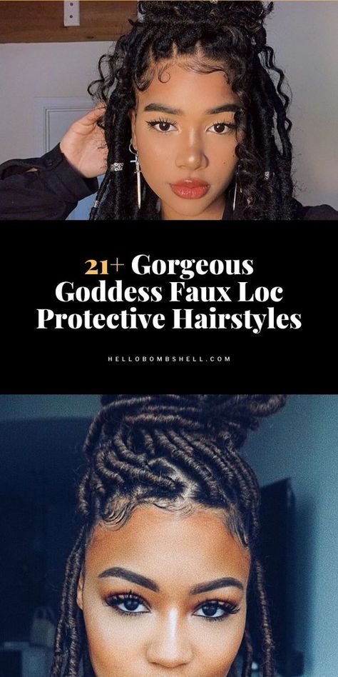 Faux Locs Hairstyles Medium Length, Boho Locs Crochet Styles, Goddess Faux Locs With Shaved Sides, Blonde Boho Locs Black Women, Styles For Faux Locs Hairstyles, Braids And Locs Mixed, Faux Locs Styles Black Women, Braided Protective Hairstyles, Crochet Braid Styles Faux Locs