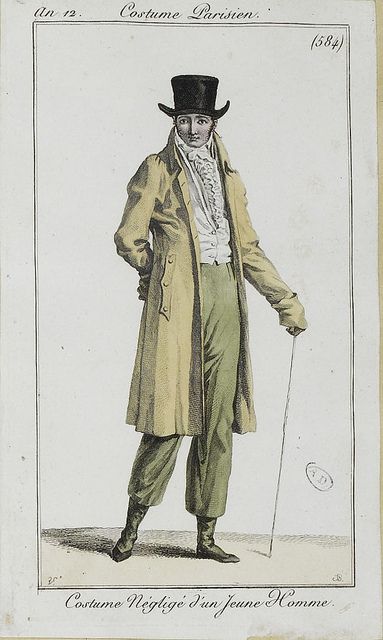 Odd trousers again. Costume parisien, an 12 Regency Mens Fashion, Georgian Fashion, 19th Century Men, Historical Nonfiction, Regency Era Fashion, Victorian Romance, 1800s Fashion, Regency Dress, Regency Fashion