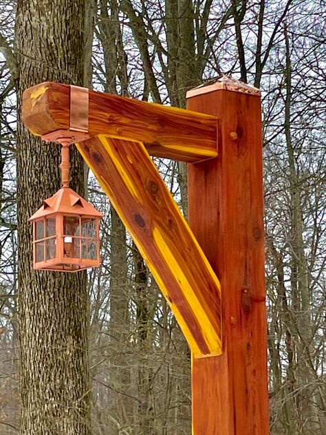 Timber Frame Design, Eastern Red Cedar, Landscaping Around Trees, Cedar Posts, Driveway Lighting, Hot Tub Deck, Garden String Lights, Yard House, Copper Lantern