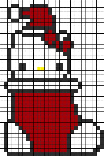 Alpha Pattern #5364 Preview added by nanii98 Hello Kitty Christmas Perler Beads, Pixel Blanket, Knitting Graphs, Christmas Hello Kitty, C2c Crochet Pattern Free, Christmas Ornament Template, Hello Kitty Crochet, Hello Kitt, Kitty Christmas