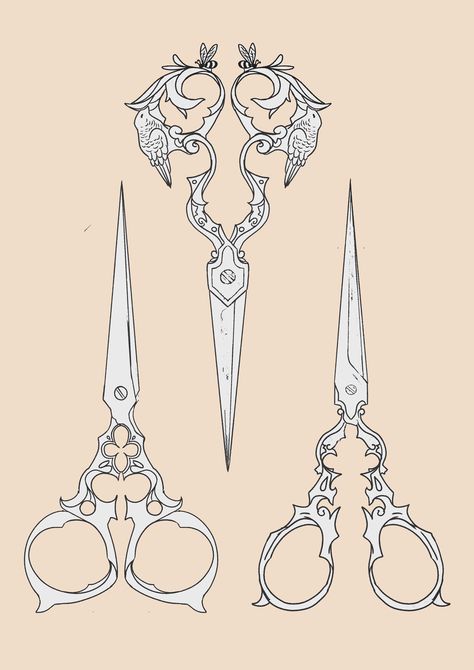 Victorian Scissors Tattoo, Scissor Tattoo Design, Victorian Scissors, Tattoo Designs, Design Ideas, Character Design, Tattoos, Design