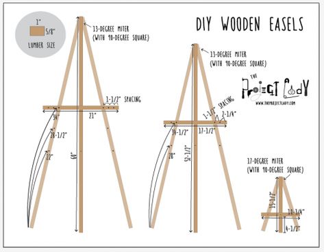 The Project Lady - DIY Cheap & Easy Wooden Easels Large Easel Diy, Homemade Easel Stand Diy, Diy Small Easel, Diy Poster Stand, Wood Easel Diy, Easels For Weddings Display, Diy Tripod Stand, How To Make An Easel, Diy Easel Tabletop