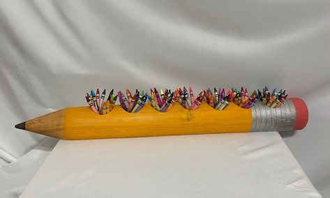 Countrified Crayon Holder Giant Pencil - Etsy Giant Pencil, Art Classroom Decor, Crayon Holder, Crayola Crayons, Broken Arrow, Pencil Crayon, Marking Tools, School Decorations, Craft Table