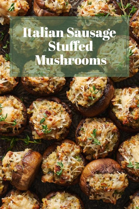 Sausage Stuffed Portobello Mushrooms, Spicy Stuffed Mushrooms, Fall Stuffed Mushrooms, Mushrooms Stuffed With Sausage, Best Stuffed Portabella Mushrooms, Crockpot Stuffed Mushrooms, Appetizers With Mushrooms, Stuff Mushrooms With Sausage, Sweet Italian Sausage Appetizers