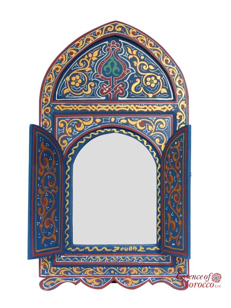 Moroccan Mirror Wooden Bab Door Gold Blue Handmade Handpainted. Limited Edition 9. Moroccan Mirror, Rajasthani Art, Mughal Art Paintings, Moroccan Furniture, Persian Art Painting, Oil Gifts, Islamic Art Pattern, Truck Art, Turkish Art