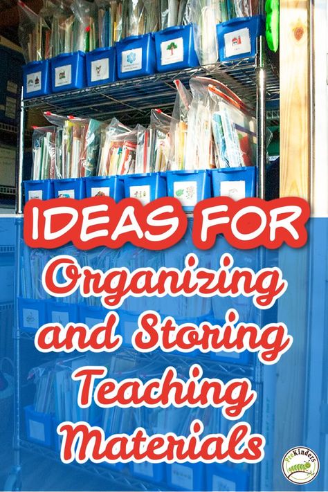 Ideas for Organizing & Storing Teaching Materials Teacher Supplies Organization, Preschool Storage, Teacher Storage, Ideas For Organizing, School Storage, Storage Building, School Supplies Organization, School Materials, Teacher Supplies