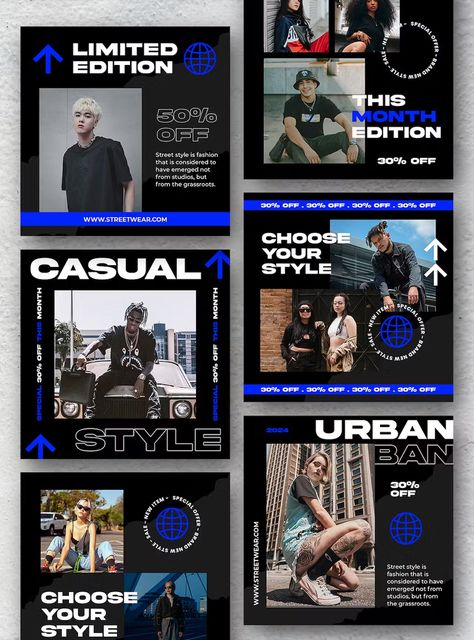 Urban Fashion Instagram Post Templates PSD Urban Graphic Design, Ig Grid, Fashion Instagram Post, Instagram Grid Design, Instagram Graphic Design, Instagram Post Design, Combination Color, Apps Design, Design Moodboard