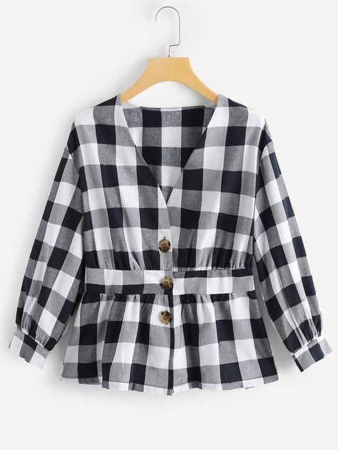 Casual Plaid Shirt, Sleeve Placket, Checked Blouse, Fall Blouse, Fashion Tops Blouse, Trendy Fashion Tops, Plaid Blouse, Bishop Sleeve, Girls Fashion Clothes