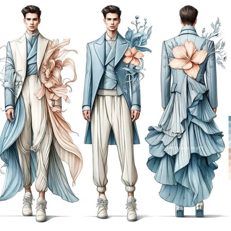 met gala 2024 male version💗 Gay Prom Outfits, Fashion Sketches Men, Kemeja Lelaki, Digital Dress, Met Gala Outfits, Gender Fluid Fashion, Fashion Illustration Collage, Gala Fashion, Fairytale Fashion