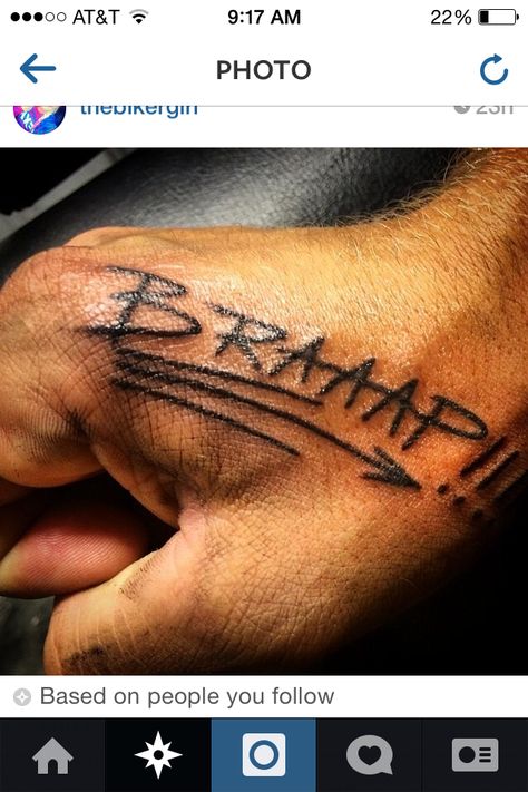 Braap tattoo Braap Tattoo, Motocross Tattoo, Motorcycle Tattoos, Forearm Sleeve, Forearm Sleeve Tattoos, Tattoo Meaning, Hand Tattoo, Old School Tattoo, Tattoos With Meaning