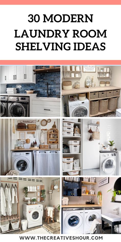 30 Functional Yet Stylish Laundry Room Shelving Ideas Organizing Laundry Room Shelves, Laundry Room Open Shelving Ideas, Laundry Shelf Ideas, Laundry Room With Open Shelving, Laundry Room/pantry, Laundry Closet Shelves, Open Shelving Laundry Room, Laundry Room Cabinets And Shelves, Shelves In Laundry Room