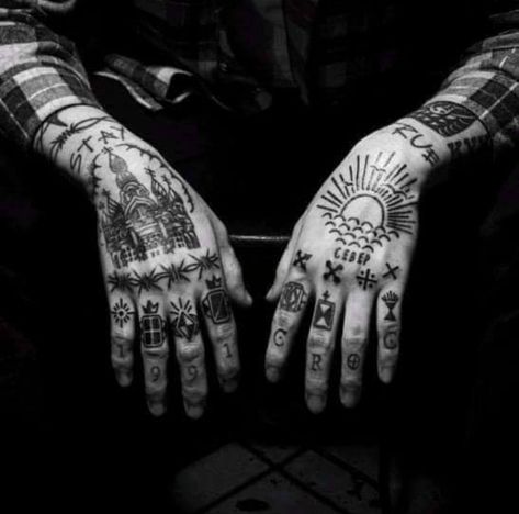 rici Russian Prison Tattoos, Hand Tattoo Images, Herren Hand Tattoos, Russian Tattoo, Prison Tattoos, Hand Tats, Sun Tattoos, Hand Tattoos For Guys, Tattoo Meaning