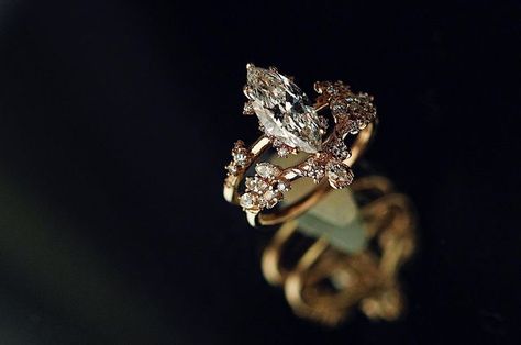 Sofia Zakia on Instagram: "1.0ct Marquise diamond engagement ring and Sailor Moon-esque feathery pairing ring set 🎀🌙✨ a handmade magical girl combination (sold). If you are interested in a bespoke project in time for the holidays, please reach out asap, as our slots are filling quickly!" Sofia Zakia Engagement Ring, Sailor Moon Engagement Ring, Sofia Zakia, Marquise Diamond Engagement Ring, Wedding Wonderland, Wonderland Wedding, Wedding Dreams, Dress Rings, Bling Rings