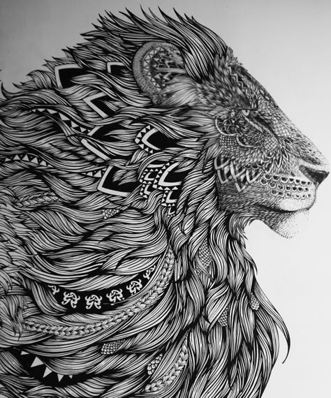 Zentangle Animals Art, Black And White Tattoos, Lion Mandala, Tattoo Lion, White Tattoos, Lion Tattoos, Zentangle Doodle, Lion Drawing, Lion Tattoo Design