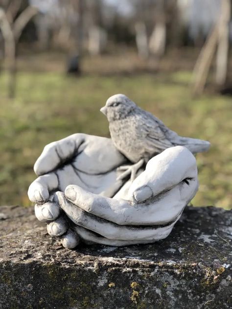 Unique Bird Baths, Stone Bird Baths, Bird Bath Bowl, Concrete Bird Bath, Lake House Gifts, Concrete Bowl, Bird Bath Garden, Bird Figure, Garden Cafe