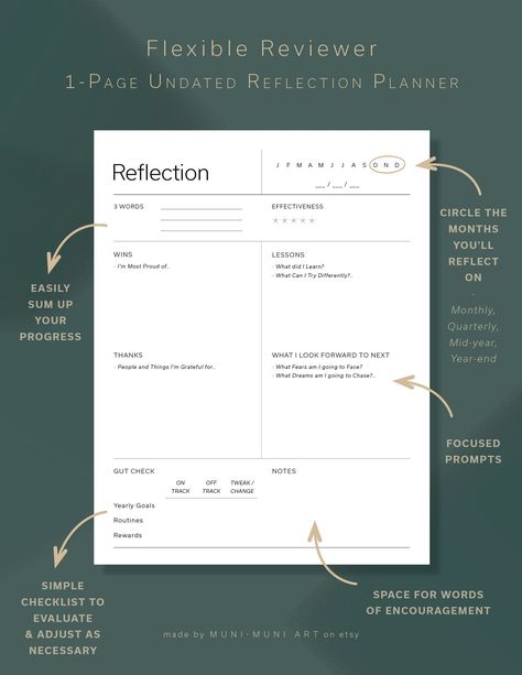 Printable Reflection Page, Use for Monthly, Quarterly, Mid-Year and Year-End Review - Undated, PDF Printable digitalplannersticker #allinoneplanner #workplanner #productivityplanner🍔 Goal Reflection, Monthly Overview Planner, Reviews Template Instagram, Budget Digital Planner, Year End Review, Year End Reflection, Planner Monthly Layout, Monthly Reflection, Digital Monthly Planner